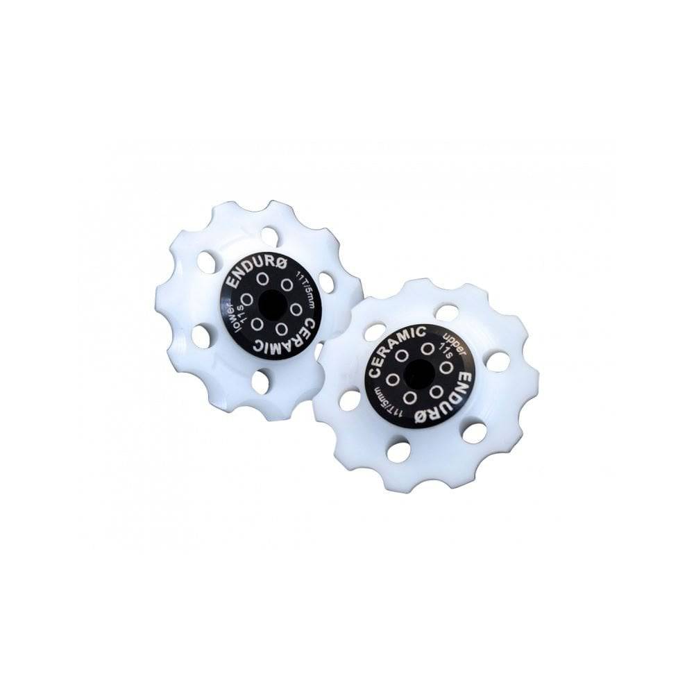 Enduro Bearings XD-15 ceramic jockey wheels for SRAM XX1, high precision drivetrain components, black with metal axles.