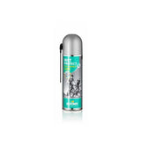 Motorex Wet Protect bicycle chain lubricant spray in silver and green, designed for wet conditions and biodegradable.