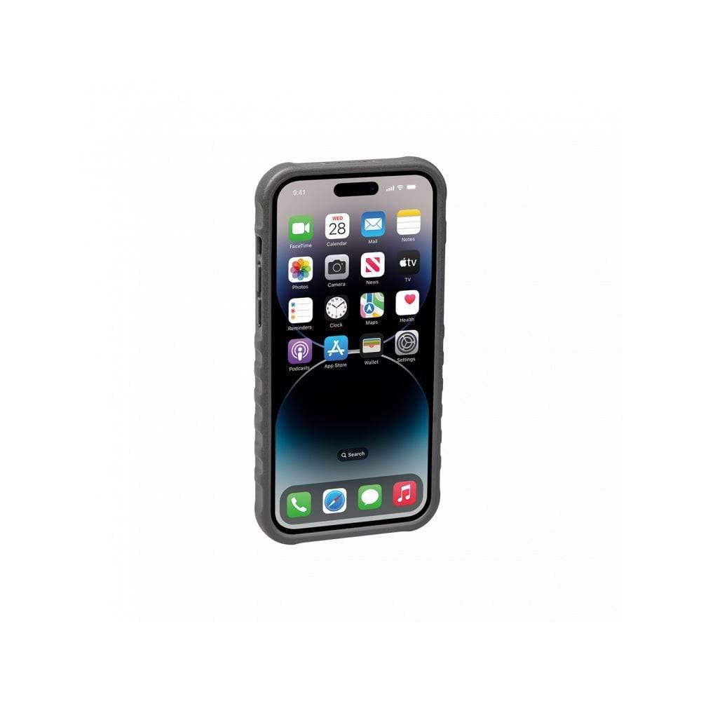Topeak RideCase for iPhone 14 Pro Max in black, shockproof bike mount case with protective enclosure and adjustable mount.