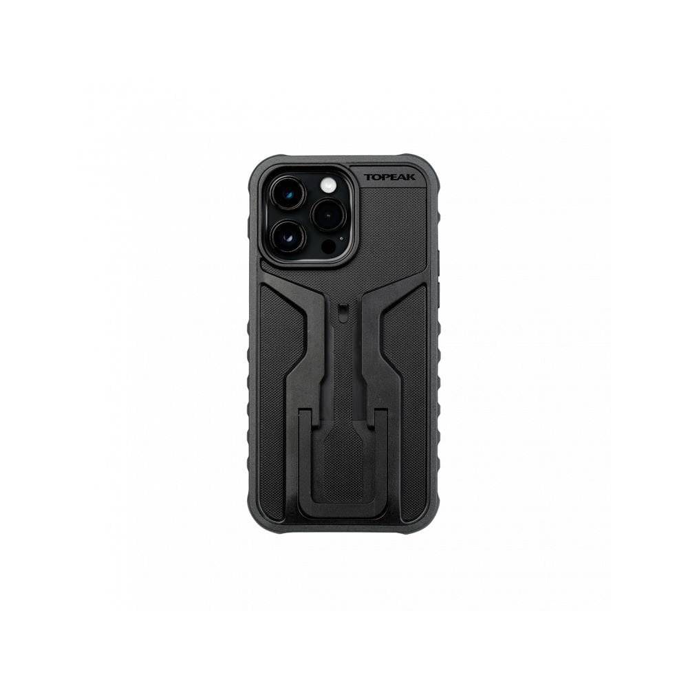Topeak RideCase for iPhone 14 Pro Max in black, shockproof bike mount case with rugged protective design.