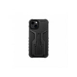 Topeak RideCase black iPhone 14 case with adjustable bike mount and flipstand, showing the rugged phone protector and mounting features.