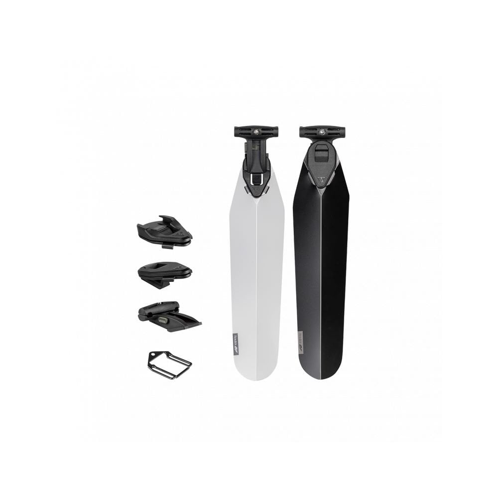 Topeak Flashfender Deluxe Duo Fixer bike fender with black and transparent brackets, designed for bike mud protection.