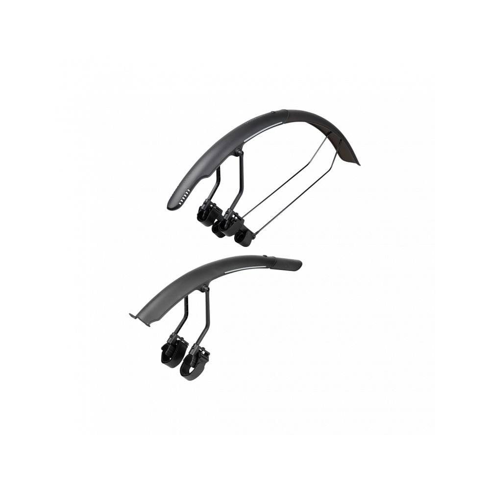 Topeak TetraFender R1 and R2 black road bike fenders with disc brake compatibility, designed for durable cycling accessories.