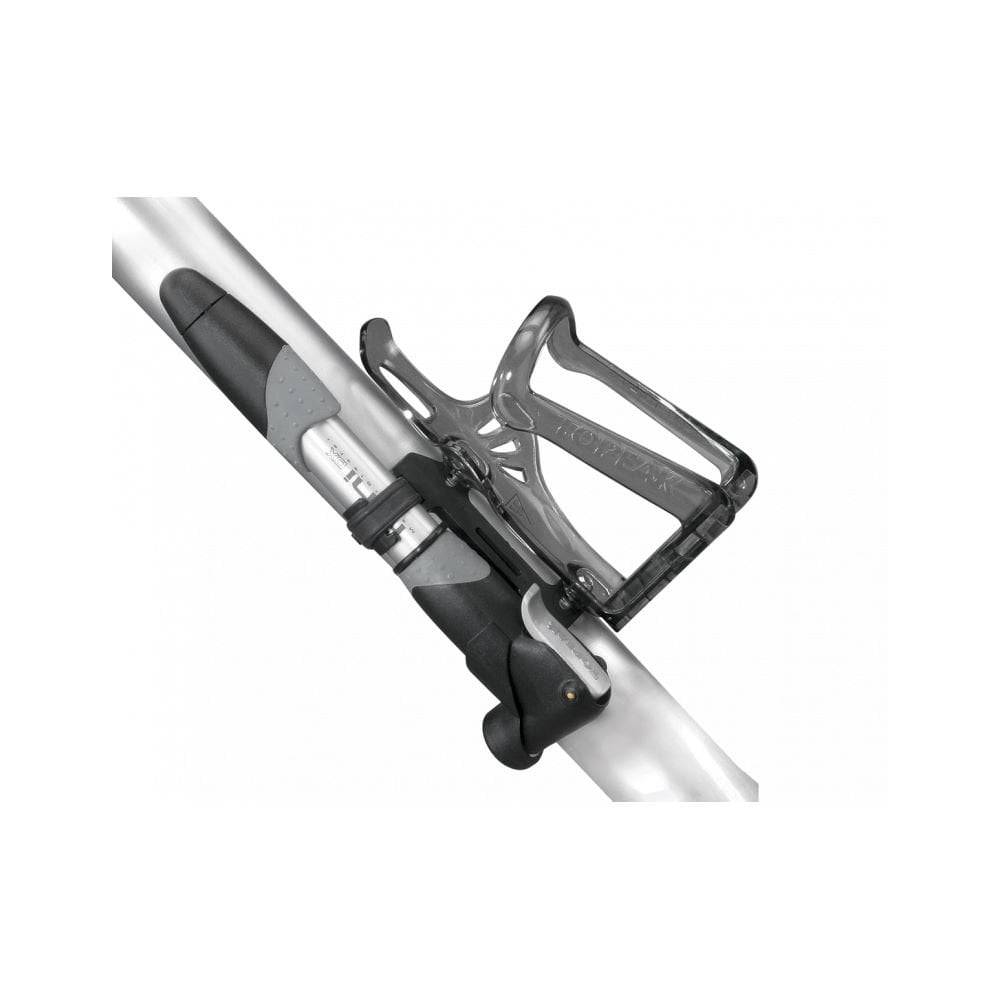 Topeak Mini Dual DX bike pump with gauge in black and silver, featuring Presta and Schrader valve compatibility.