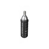Topeak AirBooster Nano CO2 inflator with 25g cartridge for Presta and Schrader valves, black bicycle pump accessory.