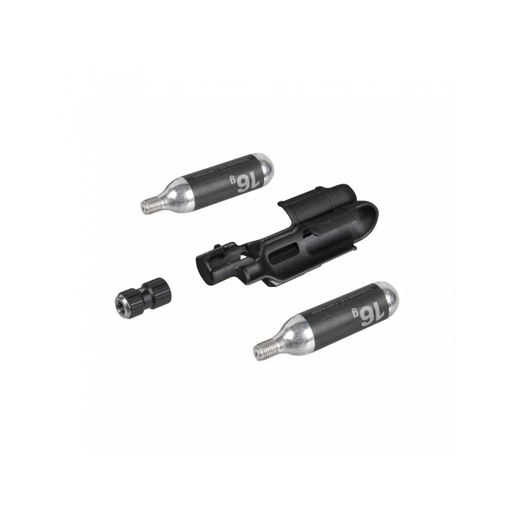 Topeak Nanomaster Duo Fixer CO2 inflation kit with dual valve compatibility, black, compact bike tire inflator accessories