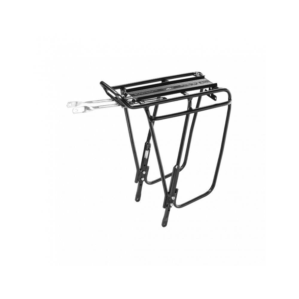 Topeak Uni Super Tourist DX 2.0 rear bike rack in black with MTX QuickTrack attachment for touring bikes.