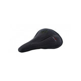 Bioflex OnGel Black Narrow Saddle Cover with non-slip Xpanda stretch fit, designed for bike saddles, features a sleek, padded cover.