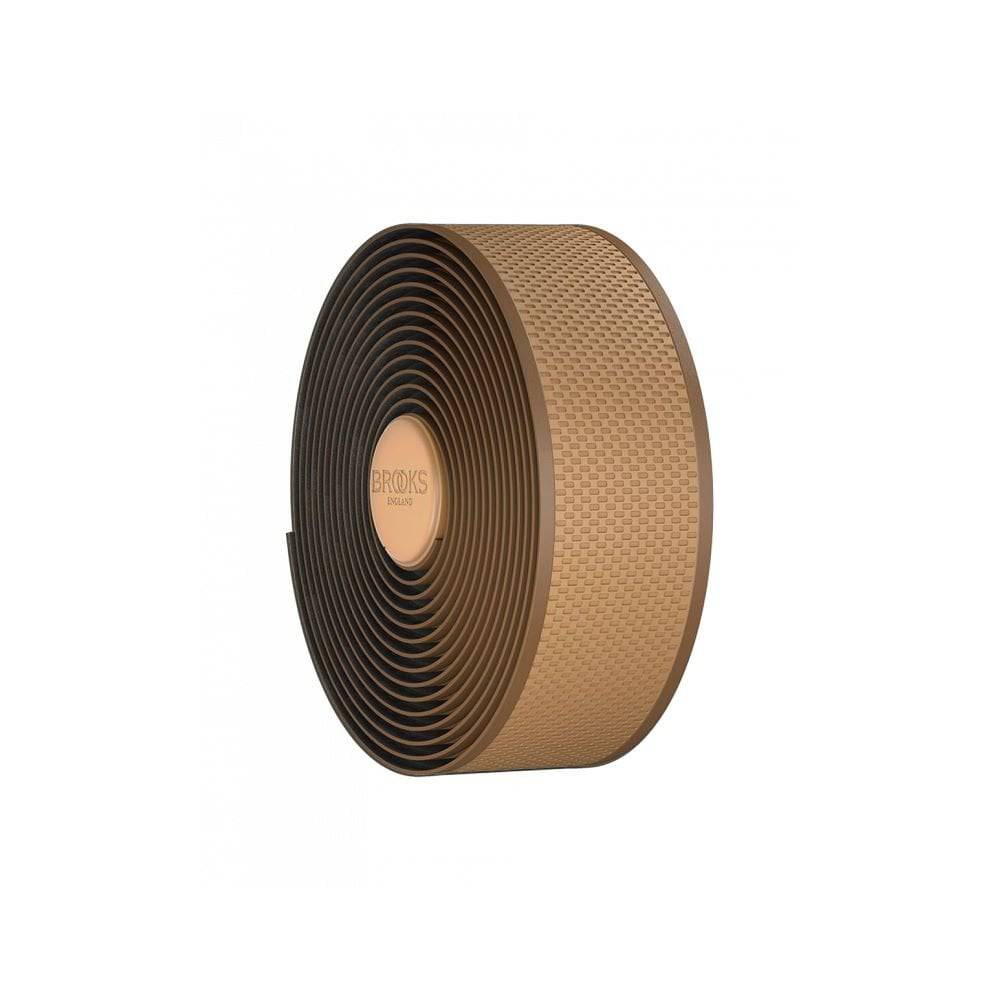 Brooks Cambium rubber bar tape with padded grip and bar end plugs, designed for cycling handlebars.