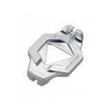 Topeak Duo Spoke Wrench tool for bike wheel spoke adjustments, shown in a workshop setting with ergonomic handle and metal head.