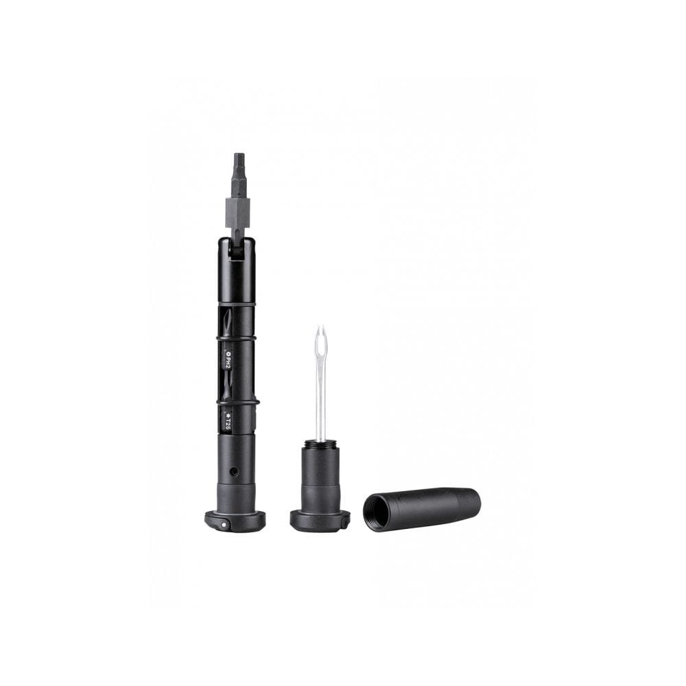 Topeak Plug n Tool mountain bike repair kit with tubeless tyre plugs, black workshop tool set for bike maintenance.