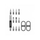 Topeak Ratchet N Roll Elite black compact bike repair tool kit with CO2 inflator, workshop-ready for bike maintenance.