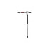 Topeak T-Hex Speed Wrench Set with sliding T-handle and tool holder, black workshop hand tools on a workbench.