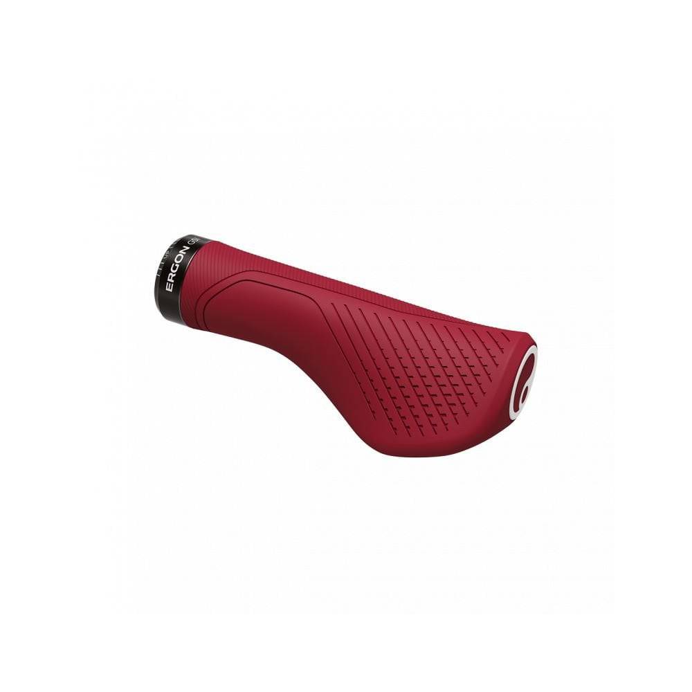 Ergon GS1 Evo ergonomic mountain bike handlebar grips with textured surface for MTB, touring, and e-bike riding comfort.