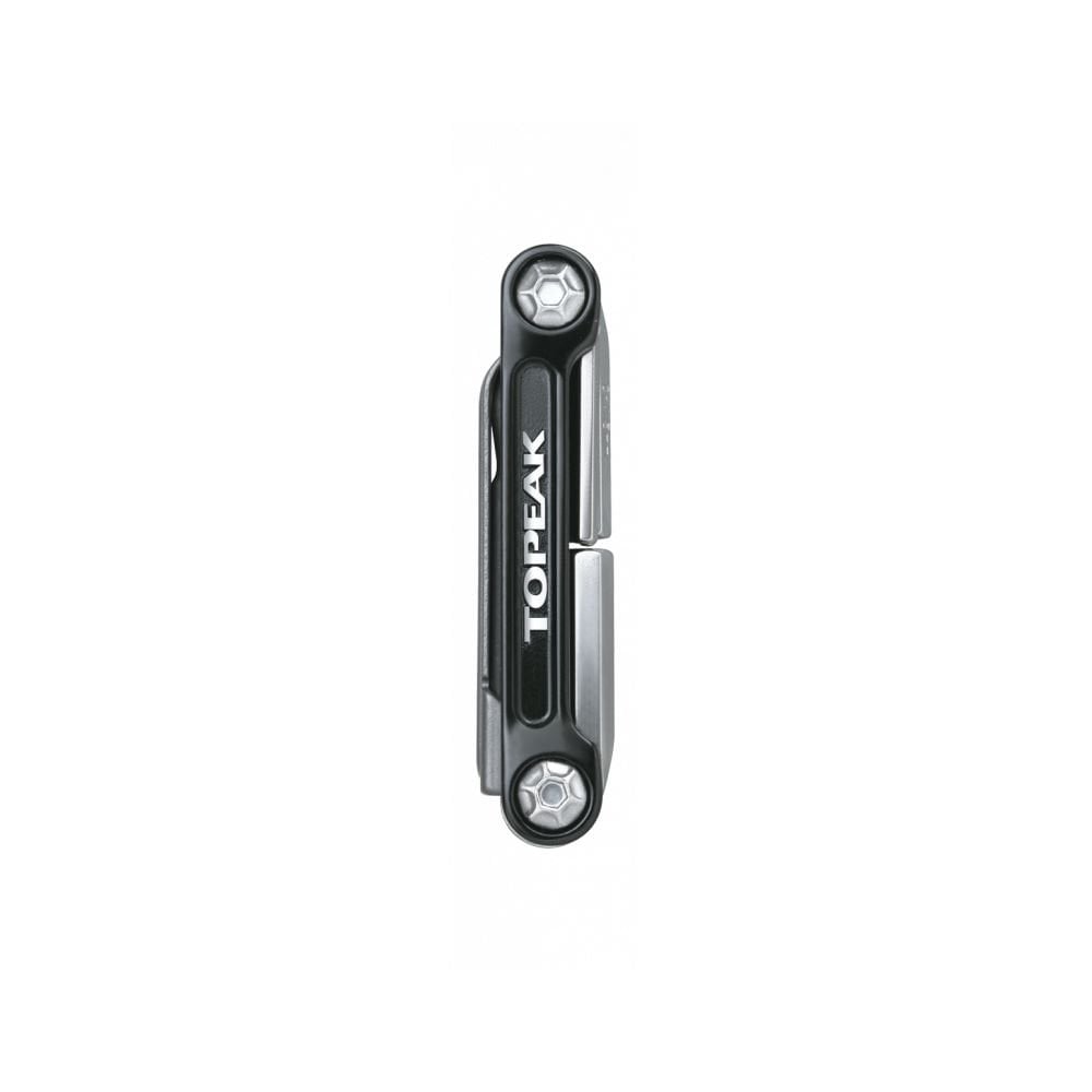 Topeak Mini 9 Pro multi tool with 9 functions in a neoprene bag, compact bike repair tool for roadside and workshop use.