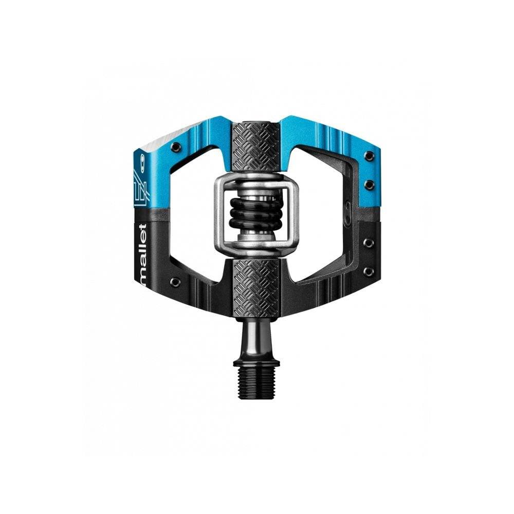 Crankbrothers Mallet E LS clipless enduro pedal with adjustable float and axle options, featuring durable metal construction.