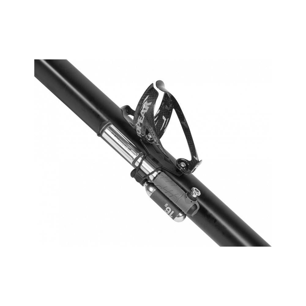 Topeak Hybrid Rocket HP hand pump with CO2 cartridge for road bikes, portable bike pump accessory, black and compact design