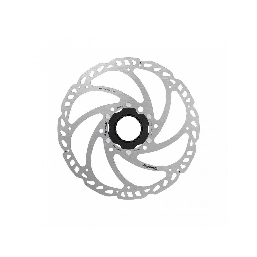 SwissStop Catalyst One Centrelock brake rotor, 140mm UCI approved cycling component with ventilated design for optimal braking.