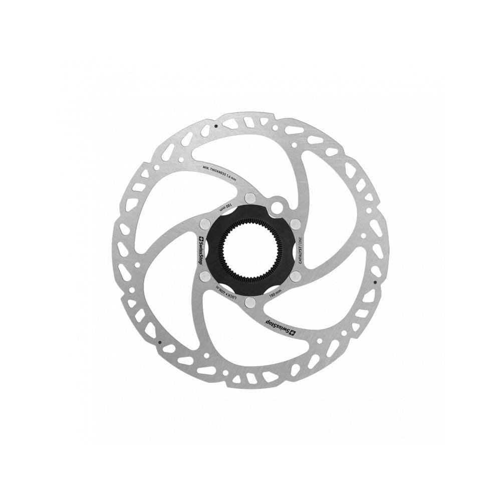 SwissStop Catalyst One centrelock brake rotor, 140mm UCI approved cycling component with ventilated design.