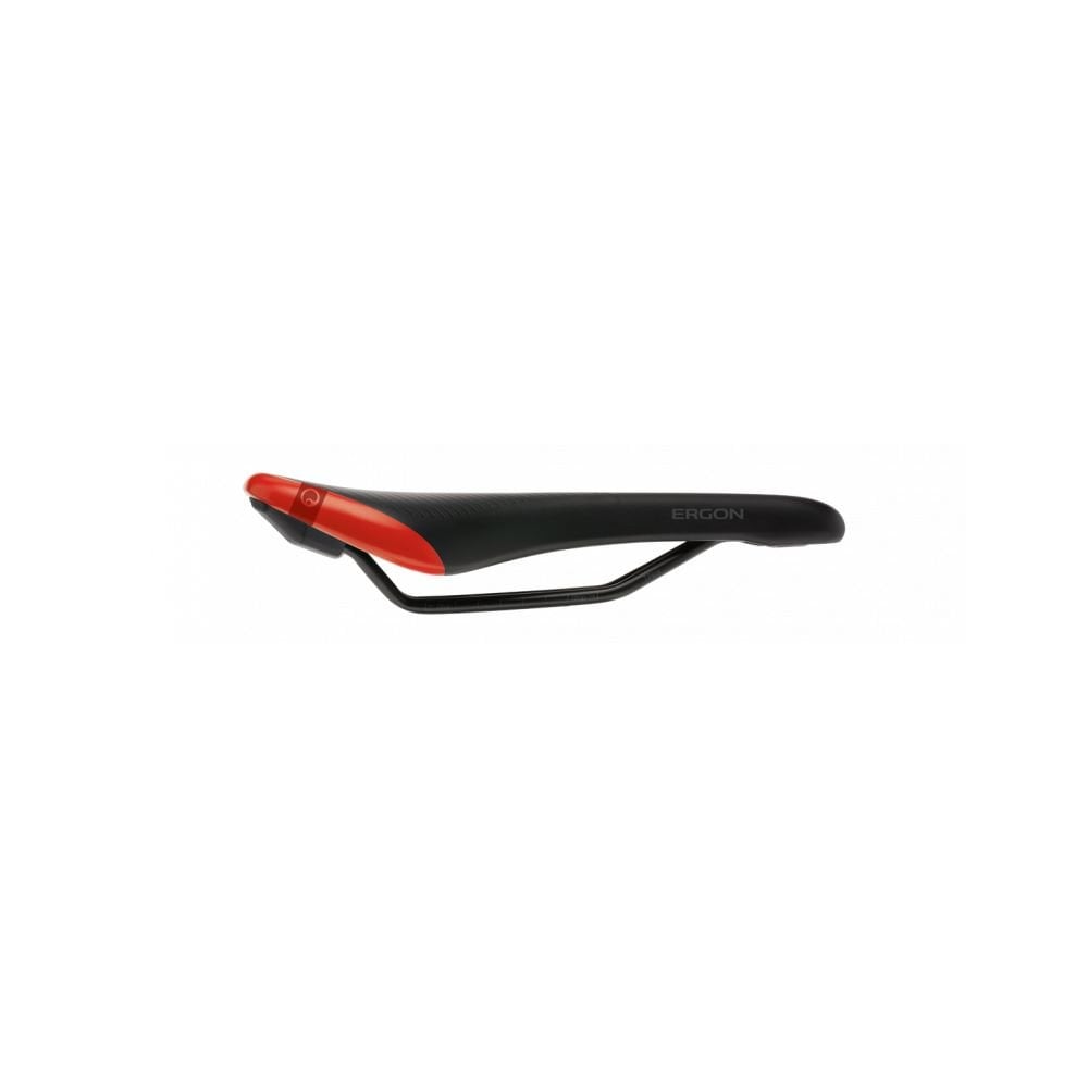 Ergon SM Pro Men mountain bike saddle with ergonomic design and pressure relief, featuring a sleek black finish and durable construction.