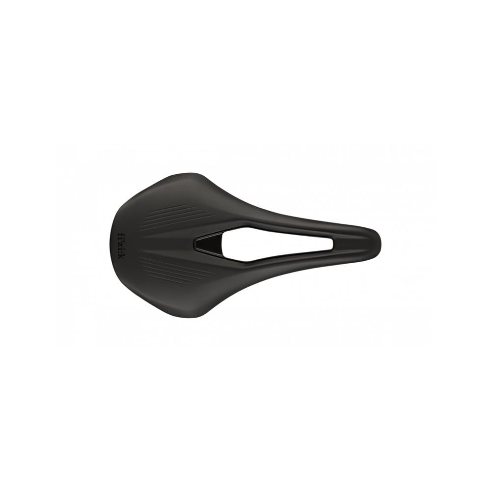Fizik Vento Argo R3 racing saddle with ergonomic cutout, lightweight design, and sleek black finish for road bike comfort and stability.