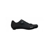Fizik R5 Tempo Overcurve road cycling shoes with BOA IP1 dial and Velcro strap, showing sleek black design and secure fit.