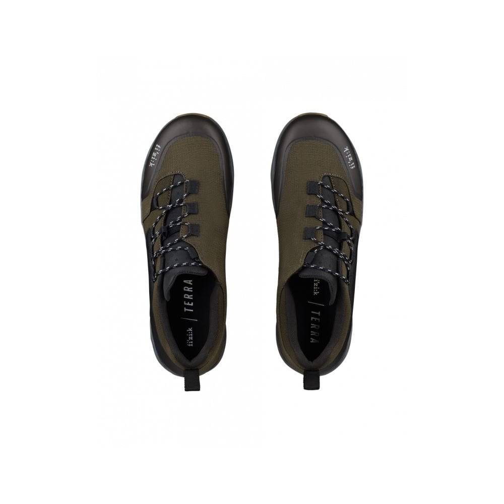 Fizik X2 Terra MTB shoes in black and red, durable mountain bike trail footwear with rugged soles and secure straps.