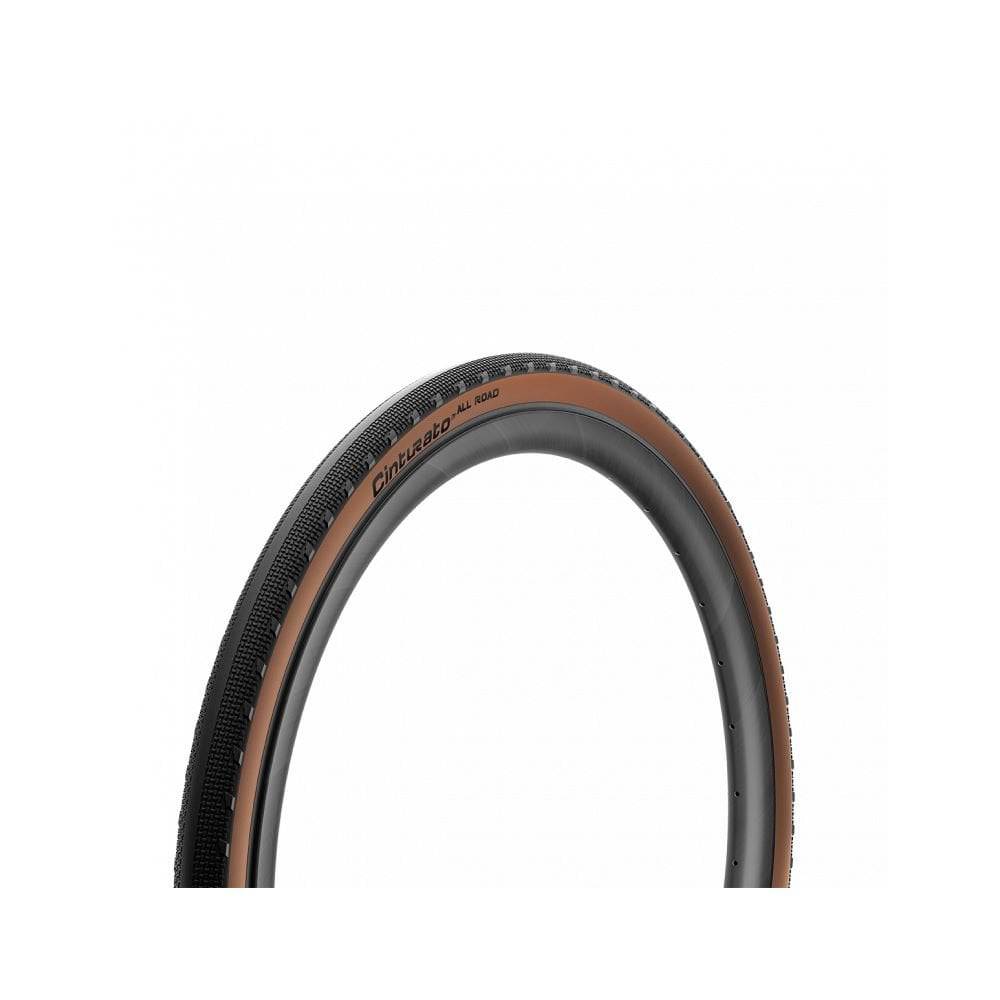 Pirelli Cinturato All Road gravel tire with tubeless-ready design, suitable for mixed terrain cycling on rugged roads.