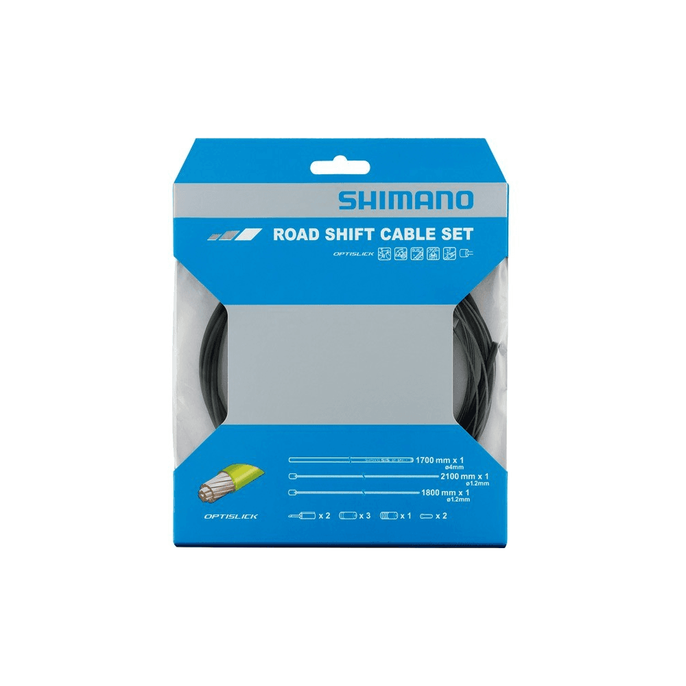 Shimano Road Gear Cable Set with OPTISLICK coating for 105 5800 and Tiagra 4700, featuring inner cables and housing components.