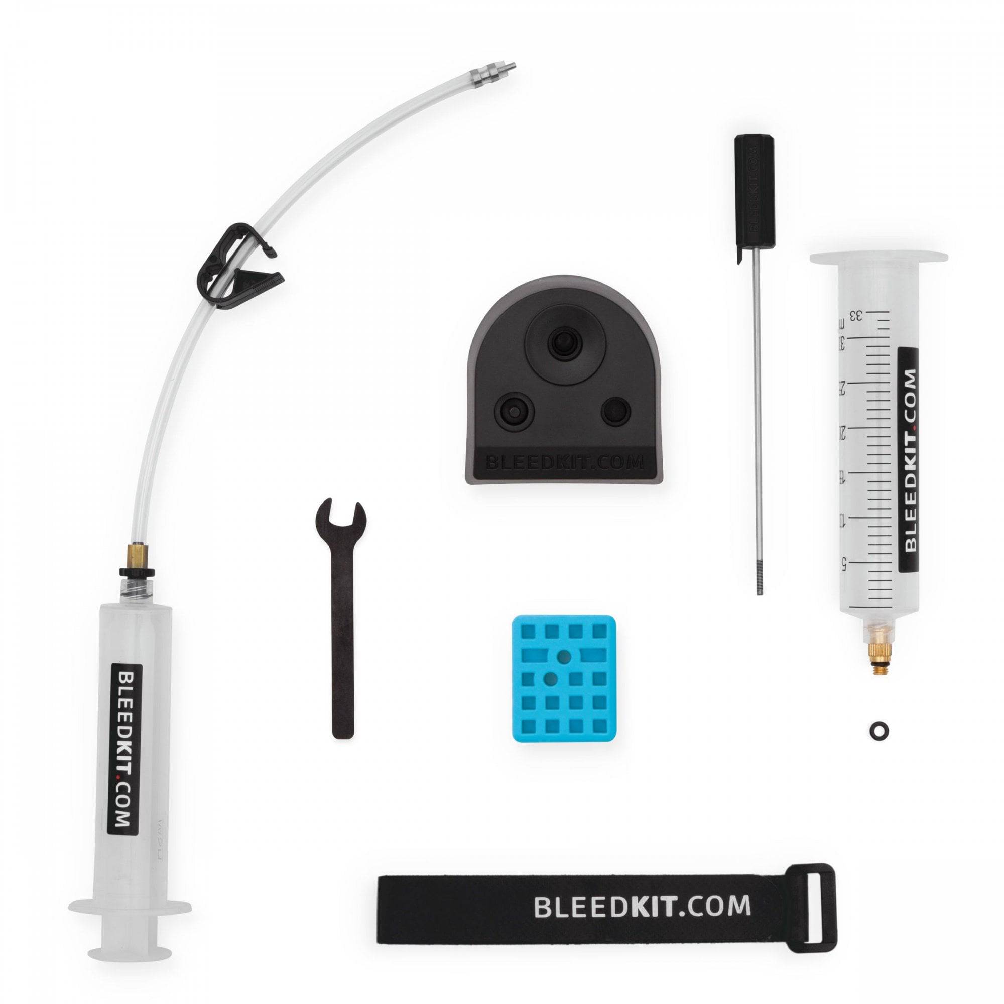 Shimano Bleedkit premium hydraulic brake bleeding kit for flat bar bike brakes, including syringes and hoses for maintenance.