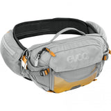 EVOC Hydration Hip Pack Pro E-Ride with 3L capacity, designed for e-mountainbike tours, shown with adjustable straps and hydration compartment.