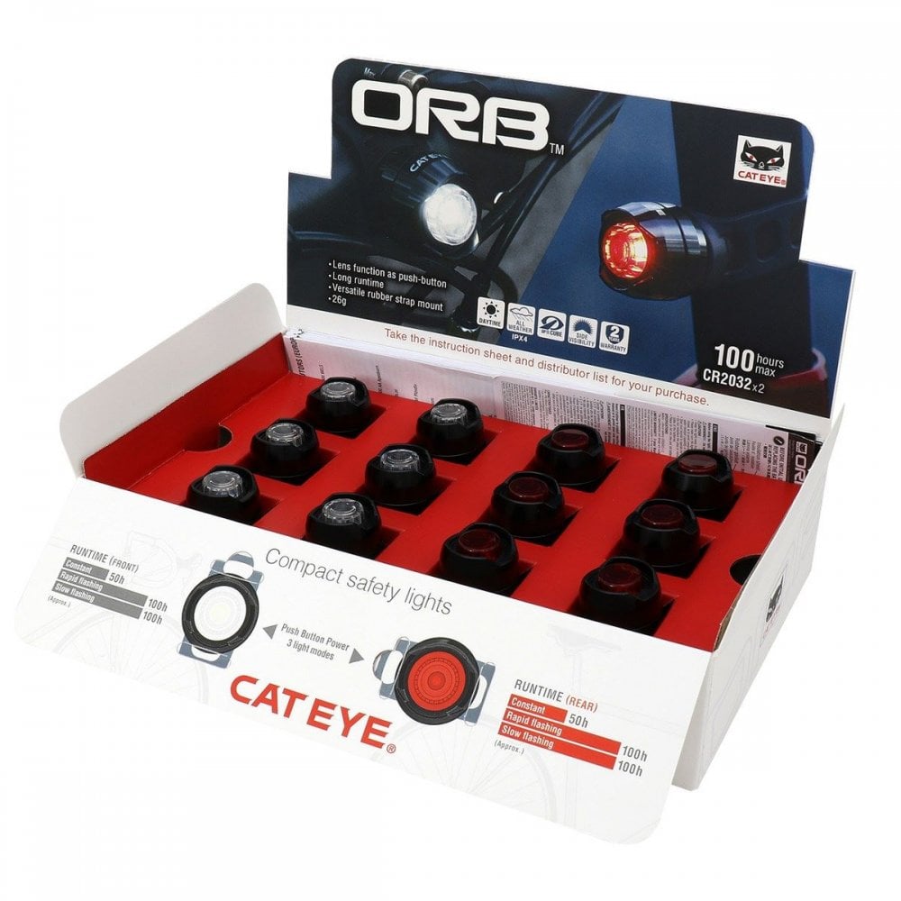Cateye Light Sets - Orb Front & Rear Bike Light Retail Box Kit (12Pcs)
