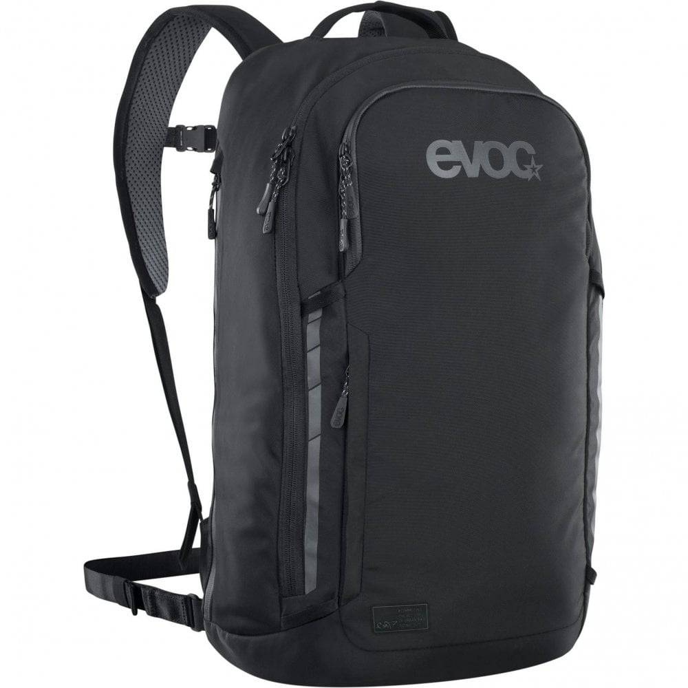 EVOC Commute 22L hydration backpack with laptop compartment and reflective safety features, designed for urban commuting.