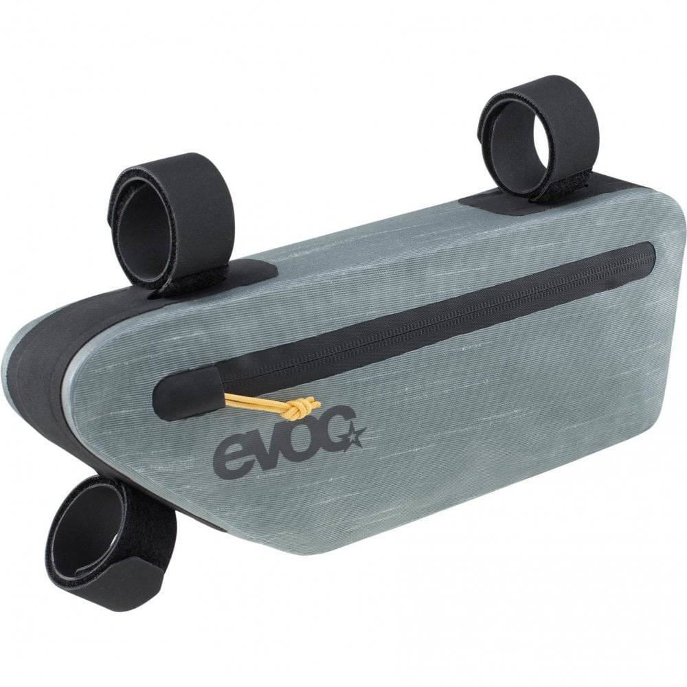 EVOC waterproof bike packing frame bag with 1.5L capacity, designed for secure storage during cycling adventures.