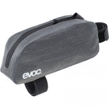 EVOC waterproof top tube bike bag with secure mounting and reflective logo, designed for convenient storage during rides.