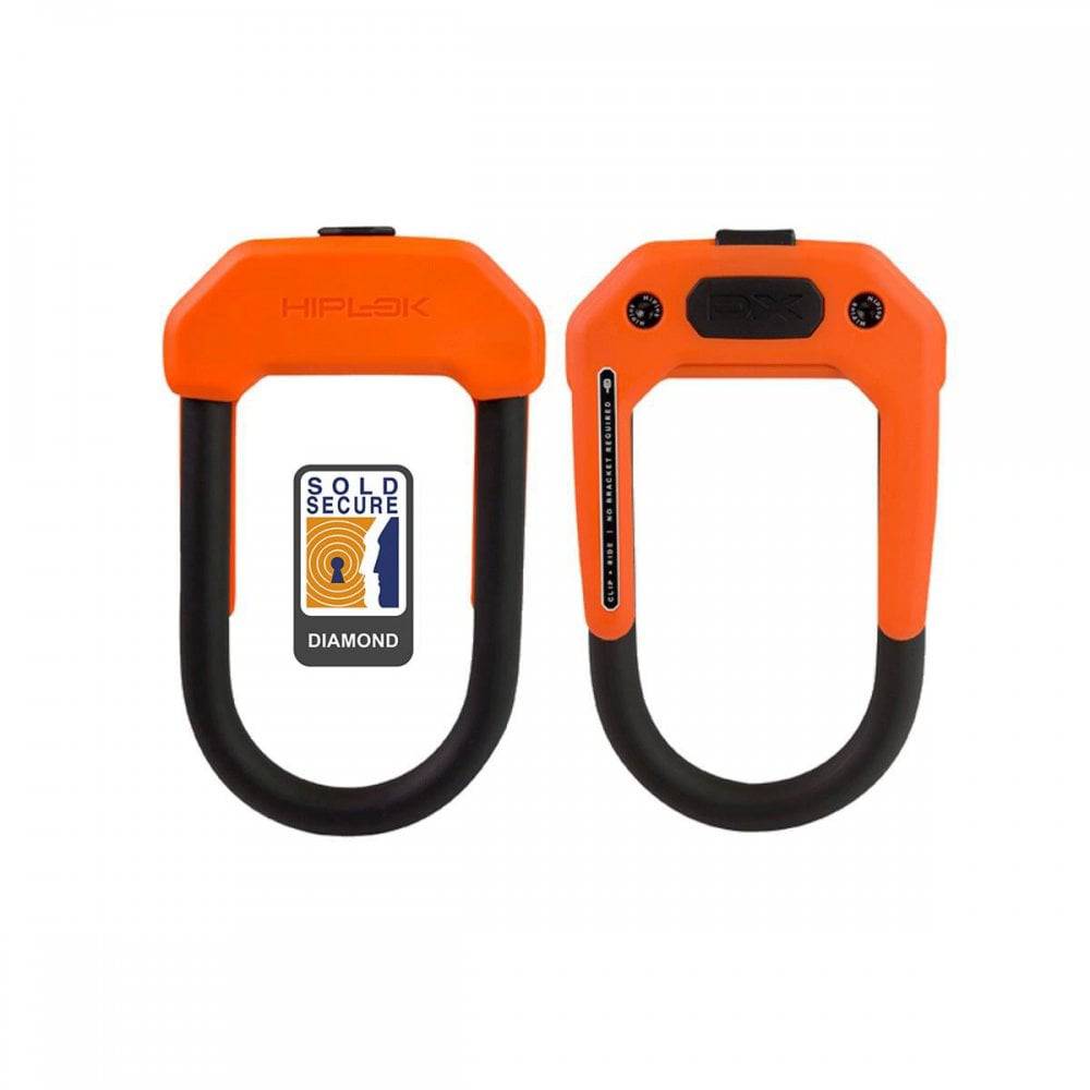 Hiplok Dx D-Lock bike lock with 14mm hardened steel shackle, clip and ride system, Diamond Sold Secure rated.