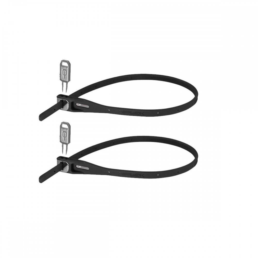 Hiplok Z-Lok armored reusable cable locks twin pack with universal release key, shown with black and silver cables and locking mechanisms.