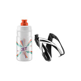 Elite CEO Jet Youth Bike Bottle Kit with resin cage, 66mm diameter, 350ml orange water bottle accessory for cycling.