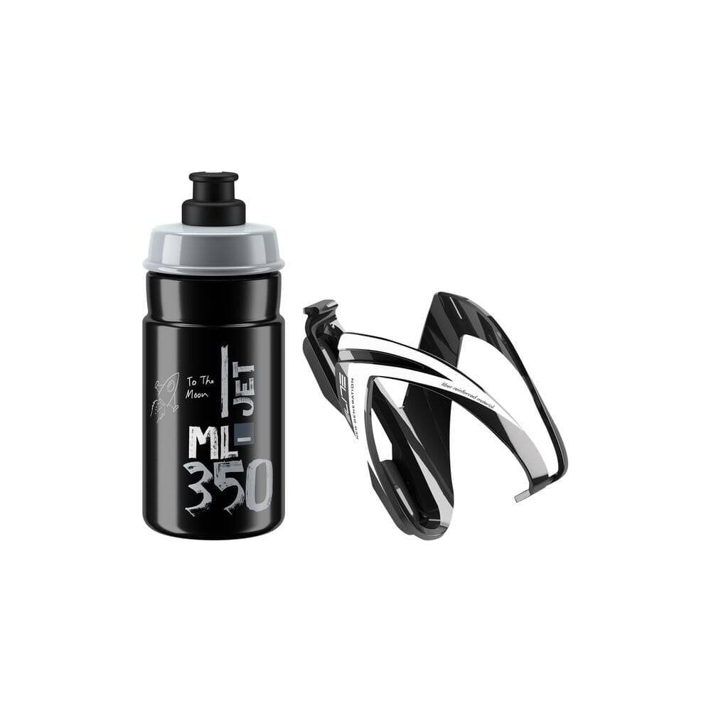 Elite CEO Jet Youth Bottle Kit with resin cage, 350ml, 66mm narrow black accessory for cycling bottles.