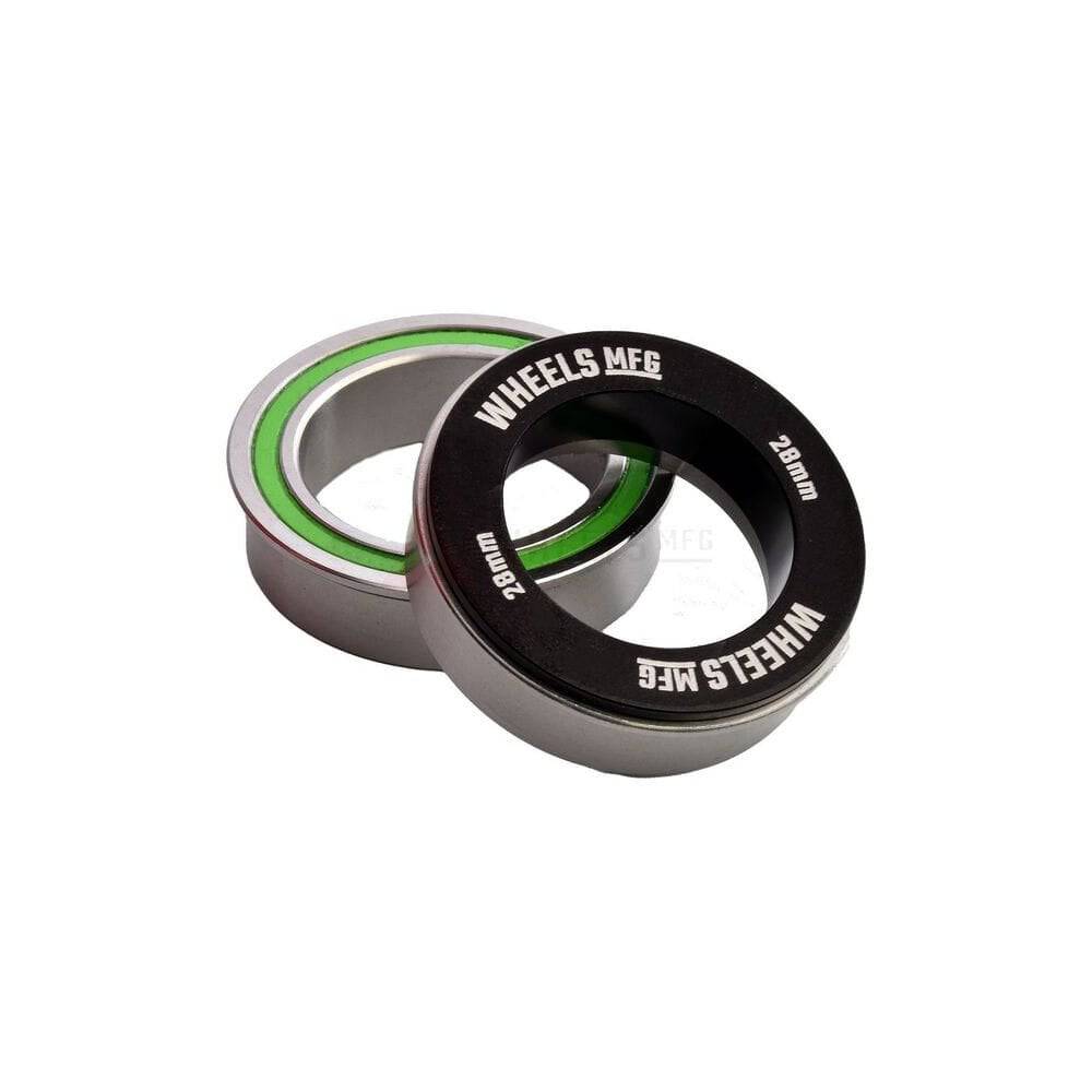 Wheels Manufacturing BB86/92 ABEC-3 bearings for Praxis M30 28/30mm crank bottom bracket, showing close-up of bearings and installation details.
