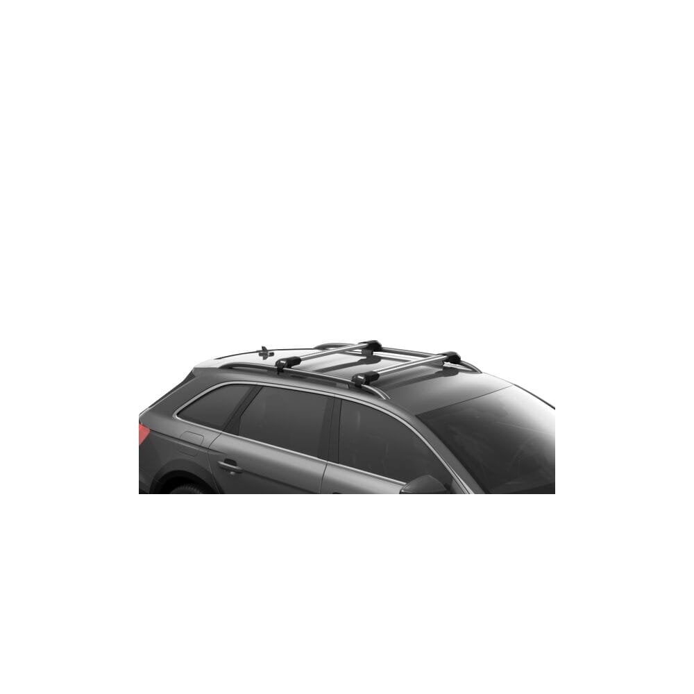 Thule 7204 Edge raised rail foot pack for cars with roof rails, 4-pack, showing black mounting feet and roof rail compatibility
