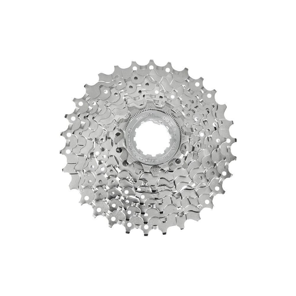 Shimano Sora CS-HG50 9-speed bicycle cassette with 12-25T gears, designed for smooth shifting performance on bike components.