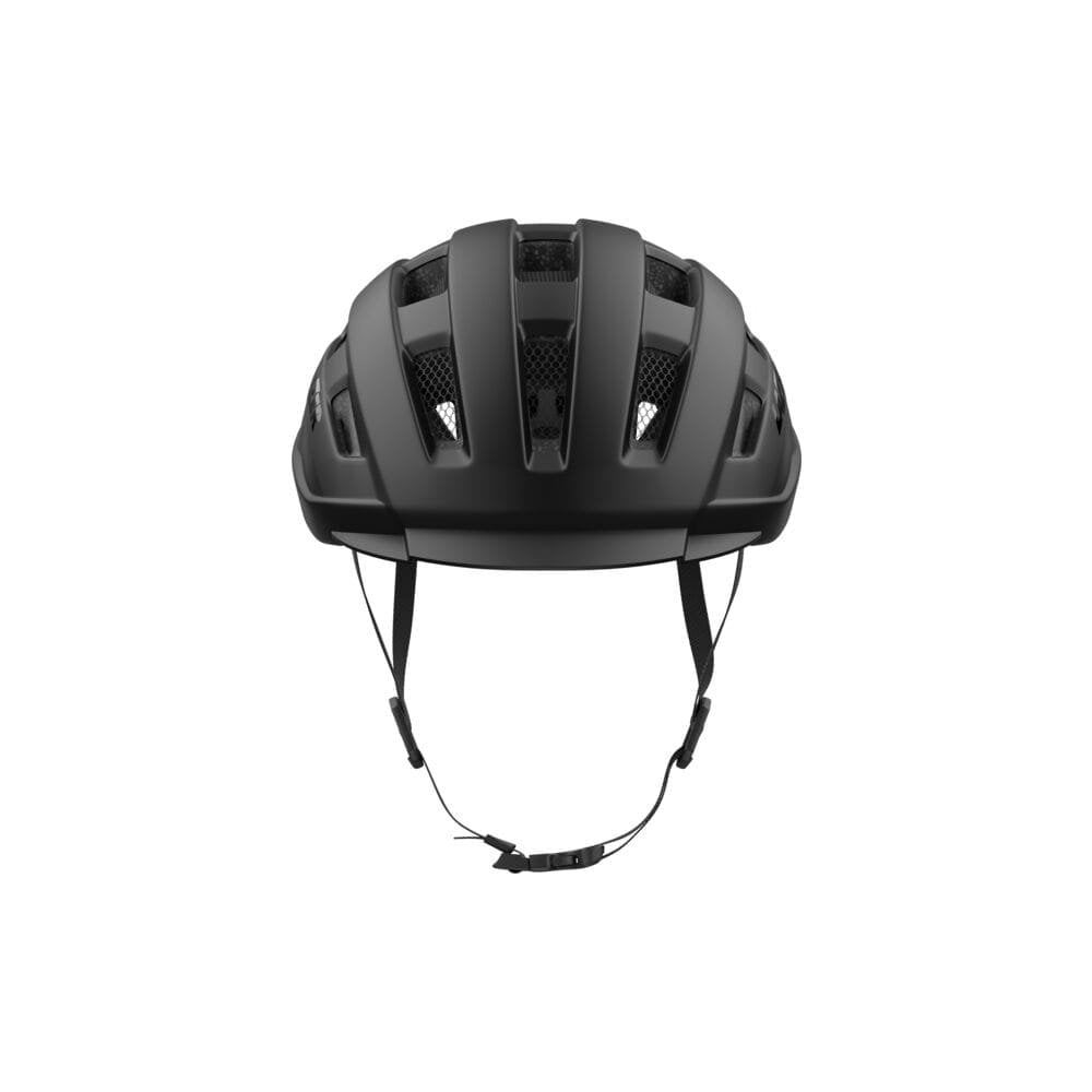 Lazer Compact cycling helmet with Turnfit TS Plus adjustment and ventilation, shown from the front on a cyclist.