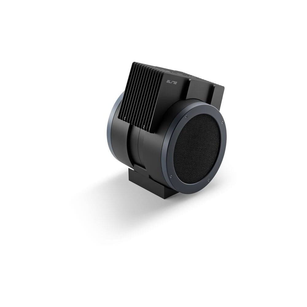 Elite Aria indoor cycling training fan with Bluetooth and ANT+ connectivity, shown attached to a stationary bike.
