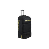OGIO Dozer black luggage with boot and helmet compartments, 3-wheel travel bag for accessories and gear.