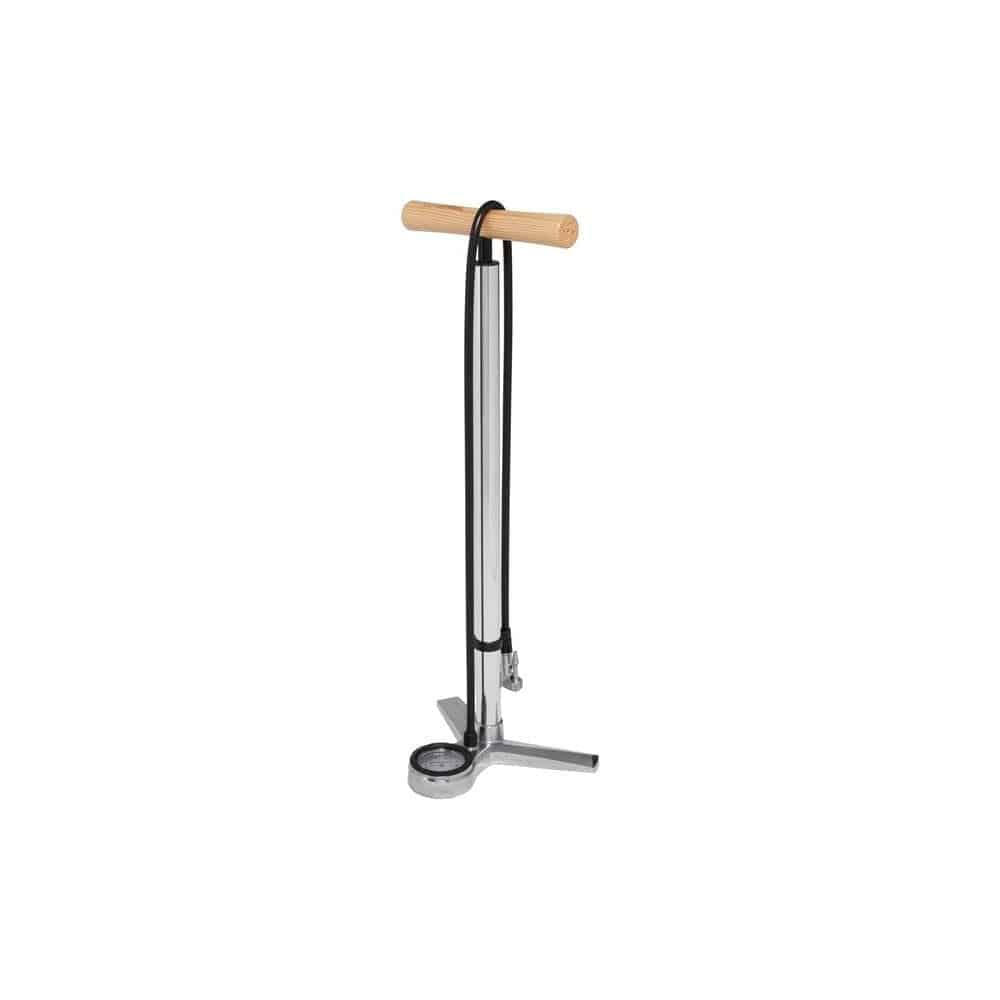 Truflo Classictrax floor pump with 240 PSI gauge, suitable for Presta and Schrader valves, with a durable metal handle.