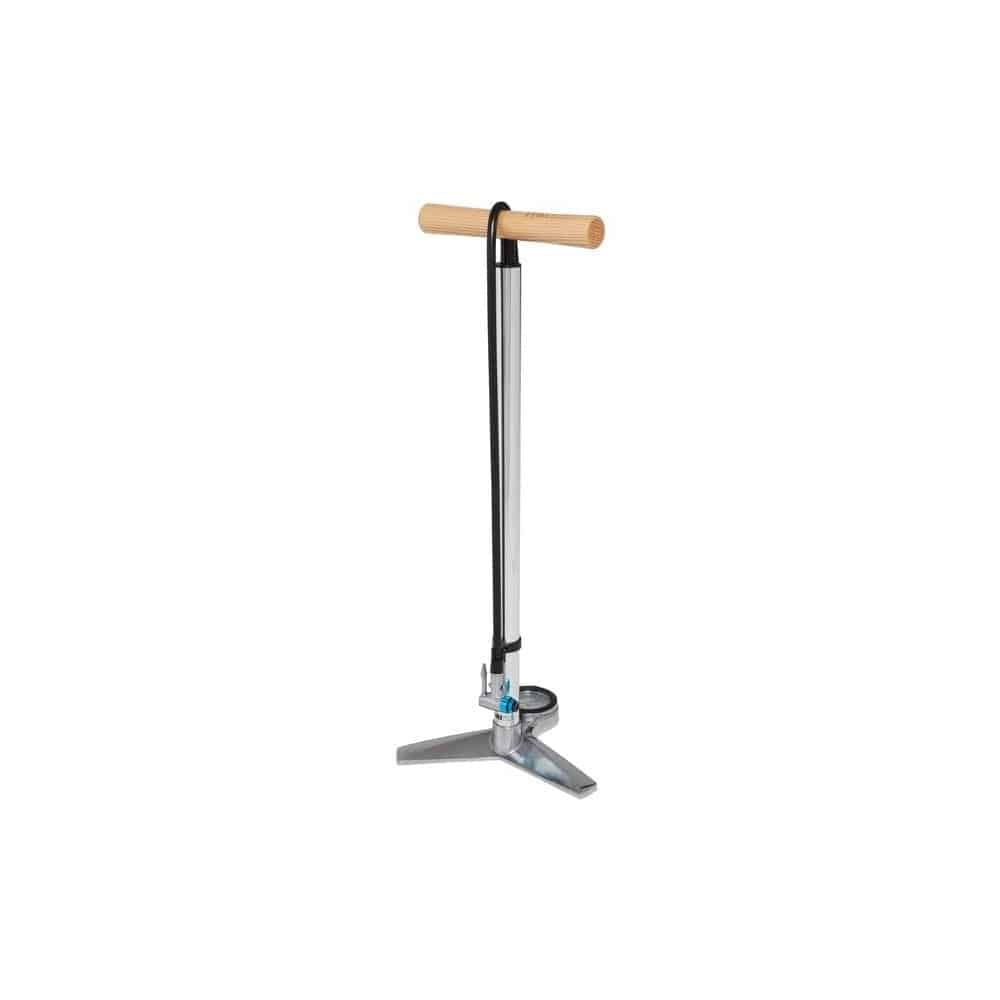 Truflo Classictrax floor pump with 240 PSI gauge, compatible with Presta and Schrader valves, for bicycle tire inflation.