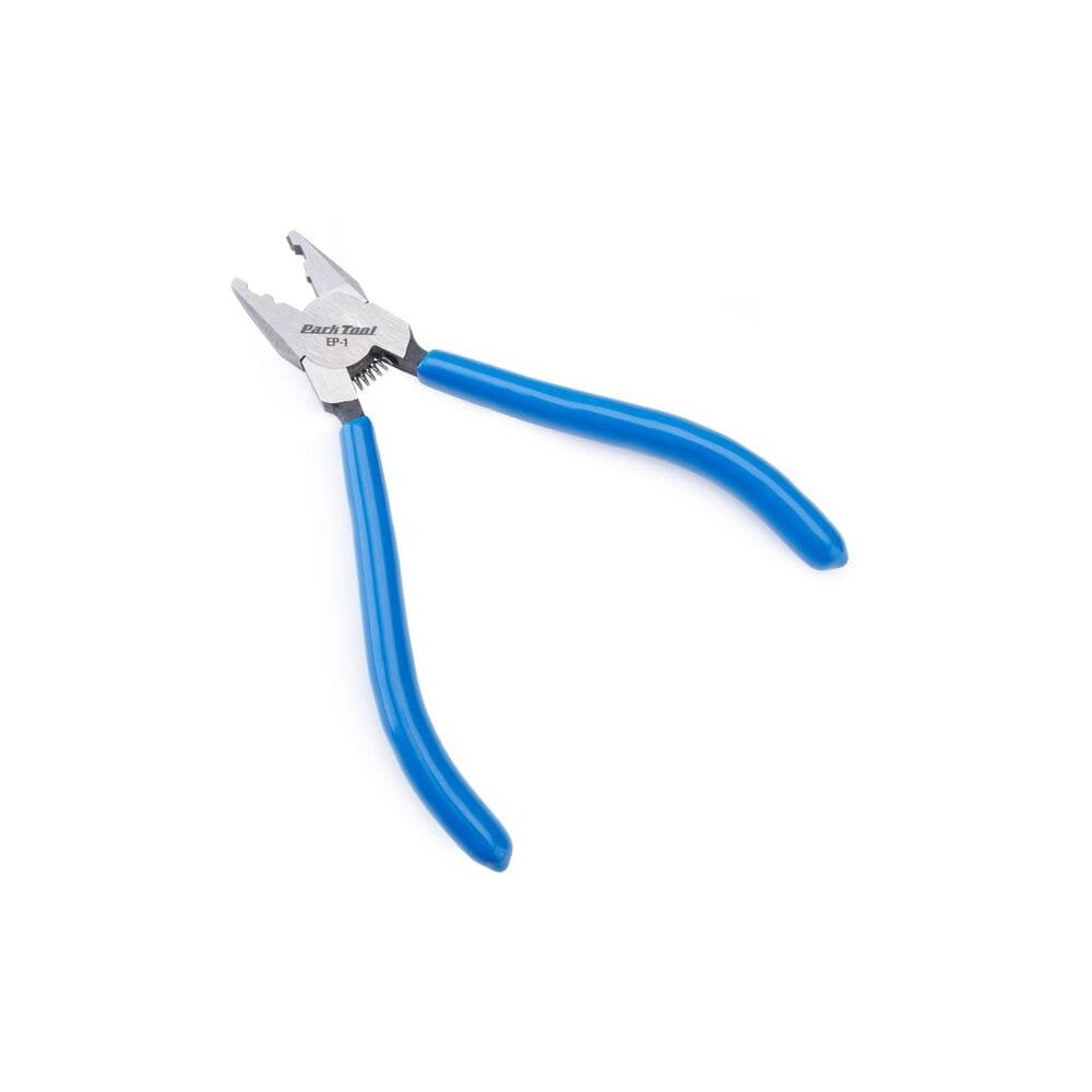 Park Tool EP-1 end cap crimping pliers for brake, derailleur, and dropper cables, used in bike workshop maintenance.