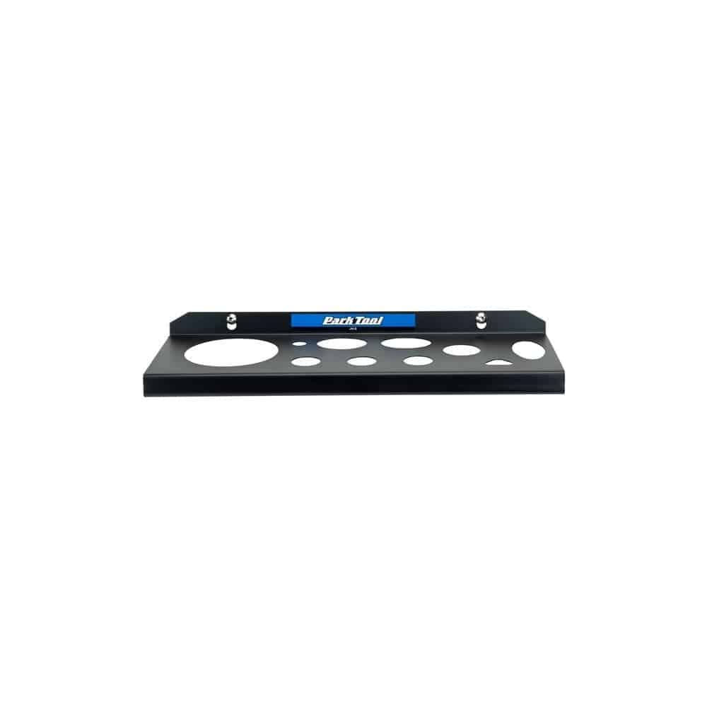 Park Tool JH-2 wall-mounted lubricant and compound organiser for workshop storage, holding bottles and tools securely.