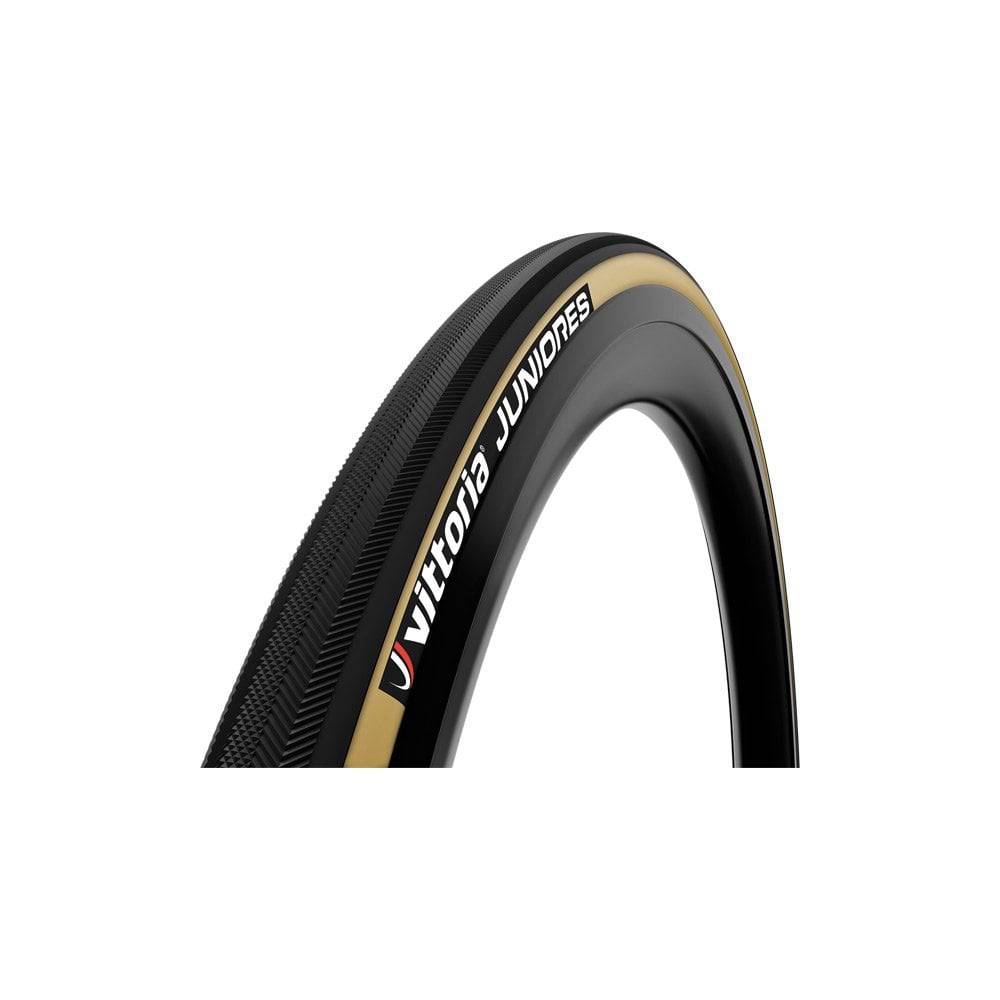 Vittoria Juniores tubular tyre for junior road racing and training bikes, suitable for 20-26 inch wheels, lightweight cycling component.
